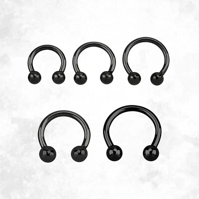 Black PVD Surgical Steel Horseshoe Circular Barbell Internally Threaded 10G-00G - Image 1 of 3