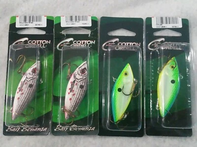 Lote de 4 Crankbait Algodón Cordell Citruse & Herido Shad Sin Labios 2 1/2" lg Foto 1 de 3