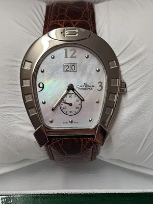 Catena Equis Horseshoe Watch MOP Dial Steel Case Leather Crocodile Bracelet A691 - Image 1 of 4