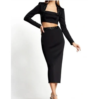 Vestido social feminino SHO TADASHI SHOJI preto recorte lantejoulas formal midi tamanho médio - Imagem 1 de 4