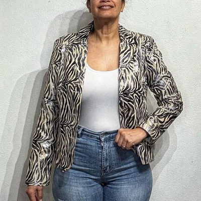 Bamboo Traders Silver Zebra Open Front Blazer Sz M - Image 1 of 4