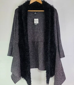 Lauren Michelle silber schwarz glitzernde flauschige Borte Strickjacke Größe Medium Party - Bild 1 von 13