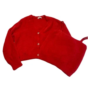 Willow & Wind Fuzzy Red Sweater Tank Cardigan Set Large Soft Cozy Knit 2 Piece - Picture 1 of 7
