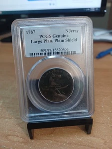 1787 Large Planchet Plain Shield New Jersey Copper PCGS Genuine - Picture 1 of 8