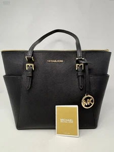 Michael Kors Charlotte Large Black Saffiano Leather Top-Zip Tote Bag EUC! - Picture 1 of 23