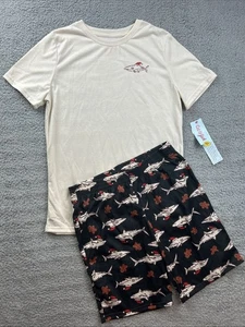 Cat & Jack Boy's Size XXL (16-18) Short Sleeve Christmas Pajama Set 2pc White - Picture 1 of 7