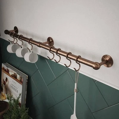 Easy-Fit Utensil Rail Kit 60cm Antique Copper Kitchen Wall Cup Over Sink Hanger - Image 1 of 4