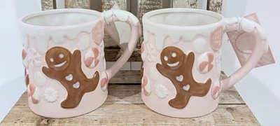 2 x Peppermint и сосны Рождество взбитые пряники мужчин кружки комплект из двух розовый новый - Изображение 1 из 4