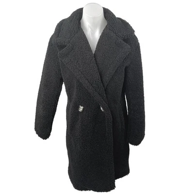 Apparis Women's Black Sherpa Fleece Double Breasted Teddy Trench Coat Jacket XS - Image 1 of 4