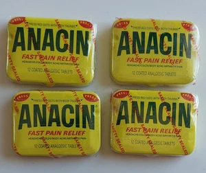 Lotto 4 Lattine da Viaggio Sigillate Vintage Anacina Sollievo Rapido dal Dolore Farmacia da Collezione - Foto 1 di 1