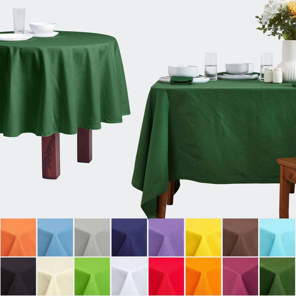 100% Cotton Plain Fabric Tablecloth Square Rectangular Round Dining Table Cover - Image 1 of 1