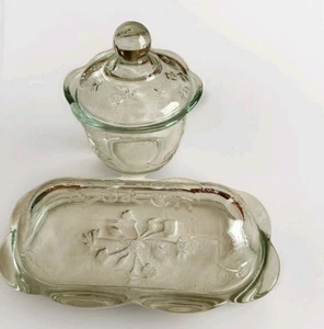 Anchor Hocking 'Savannah' Butter Dish Sugar Bowl Scalloped Floral Clear Glass - Picture 1 of 22