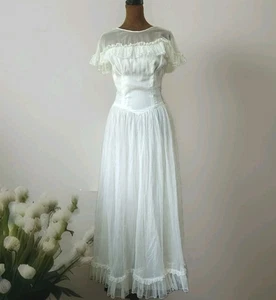 Vintage Dress Romantic Renaissance Ruffle Mesh 40s Prairie Wedding Formal - Picture 1 of 10