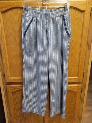 Linen Blend B&W Striped Wide Leg Beach Pants By BRIGGS Sz Md. Excellent Condtn - Image 1 of 4