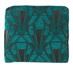 Art Deco Geometric Foam Seat Pad in Teal Blue & Metallic Silver. Retro Style - Picture 1 of 3
