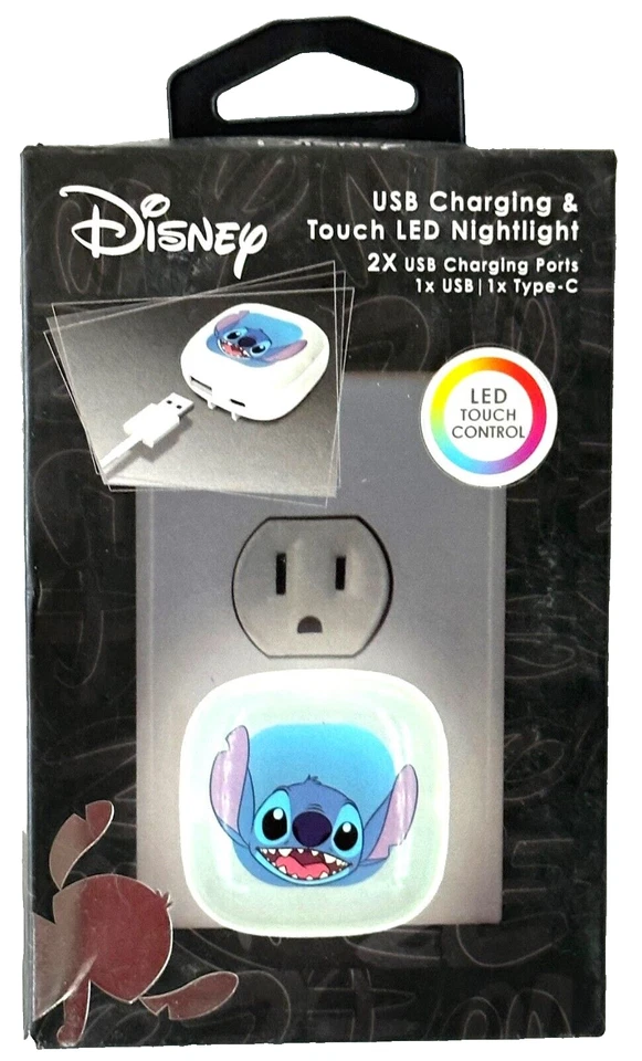 Nuevo Disney Lilo & Stitch USB y Tipo C USB Carga y Luz Nocturna LED Táctil Foto 1 de 1