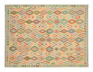 Afghan Maimana Kelim Teppich 260x340 Handgewebt Bunt Geometrisch Handarbeit - Picture 1 of 5