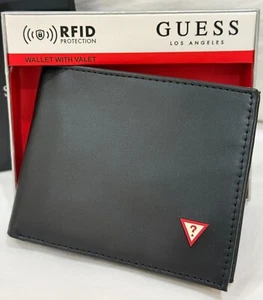 GUESS BLACK W/ RED LOGO BILLFOLD LEATHER & VALET WALLET W/ RFID PROTECTION $42 - Picture 1 of 4
