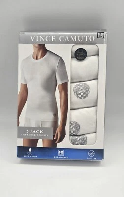 5 Pack VINCE CAMUTO Men's S M L White Logo Crew Neck Cotton T Shirt Set - Image 1 of 3