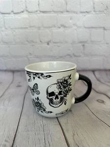 Zrike Brands Skull & Butterflies White Mug 4' Halloween Gift Idea - Picture 1 of 4