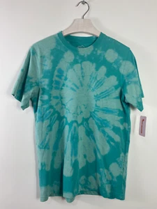 Green Tie Dyed T- Shirt, Eddie Bauer Hand Dyed, Bleach Dyed  T-Shirt, Spiral Tee - Picture 1 of 2