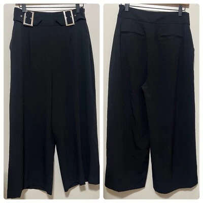 Jennifer Lopez Womens Pants 6 Black Cropped Dress Buckles Wide Leg Pockets NWT - Image 1 of 4