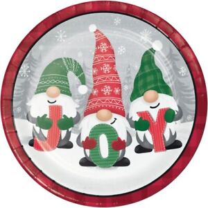 Holiday Gnomes 9 Inch Plates Paper 8 Per Pack Christmas Tableware Decorations