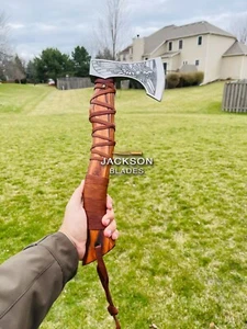Custom Handmade Carbon Steel Viking Axe - Hunting Battle Axe With Leather Sheath - Picture 1 of 5