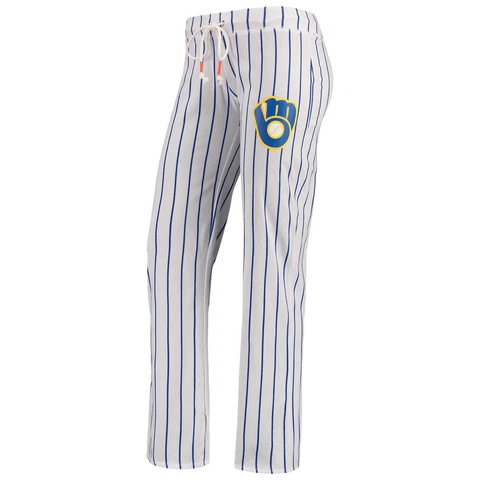 Women's Concepts Sport White Milwaukee Brewers Vigor Pinstripe Sleep Pant Cover