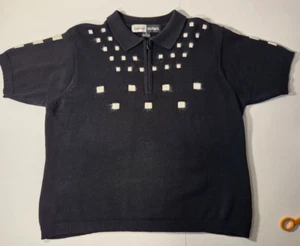 Jamie Sadock 100% Cotton Black with White 1/4 Zip Short Sleeve Sweater Top M - Picture 1 of 9