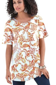 Womens Plus Size 22/24 to 38/40 2X 3X 4X 5X COTTON Printed Tee Tunic Top - Picture 1 of 5