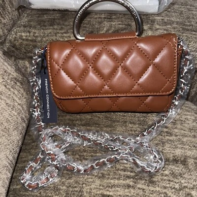 NWT French Connection Quilted Top Handle Crossbody Bag Purse Mocha Bisque $88 - Image 1 of 4