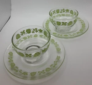 Set of 2 Vintage Pyrex Green Gooseberry Sherbert/Ice Cream Bowl and Plates - Picture 1 of 10