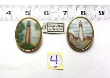 2 Vintage Porcelain Multi-Colored Portland &Texas Lighthouses Cameos Brooches