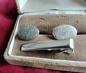 Vintage Etched Cuff Links and Tie Clip Swank - Picture 1 of 2