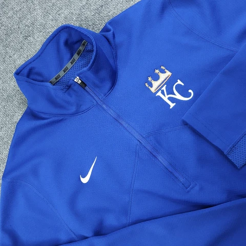 Nike Men's L MLB Kansas City Royals 1/2 Zip Mock Neck Pullover Blue Logo Cover