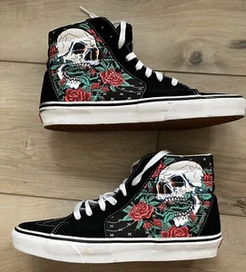 Vans Sk8-Hi Rose Totenköpfe schwarz Canvas Wildleder Größe US 10,5 Herren - Bild 1 von 10