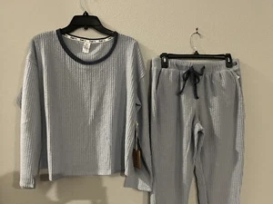 NWT Born Women’s Light Blue Waffle Knit L/S Pajama Set Sz Large So Soft! $72 - Picture 1 of 9