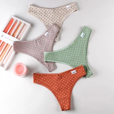 Paquete de 4 Sexy Mujer Algodón Bragas Calzoncillos Lunares Corte en V Lencería Ropa Interior Foto 1 de 4