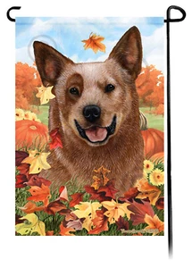 Falling Leaves Garden Flag - Red Australian Cattle Dog - Picture 1 of 1