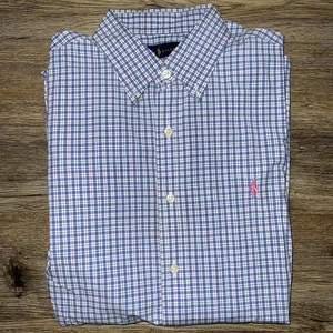 Ralph Lauren Shirt Men Large Plaid Checker Button Down Gingham Pink Pony - Picture 1 of 5