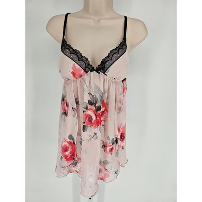 Camisola Apt 9 feminina tamanho S romântica babydoll rosa claro floral acabamento em renda - Imagem 1 de 4