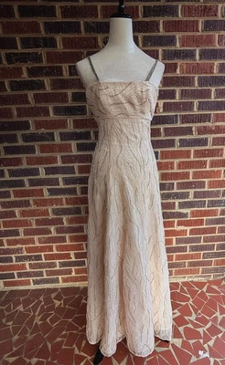 Бисер шелк органза макси платье с бисером ремни шампанское - размер XXS  - Изображение 1 из 4