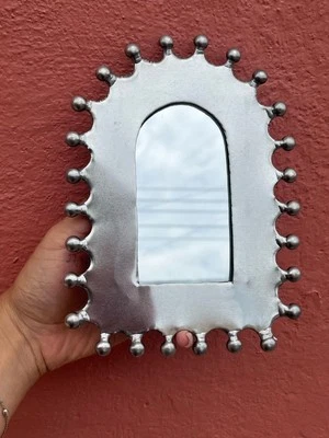 7" PUNCHED TIN MIRROR Mexican handmade hacienda style mirror, folk art - Image 1 of 2