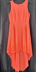 Topshop Pale Peach Dress Dipped Hem Hi Low Pleats UK Sz 10 Wedding Party Prom - Picture 1 of 12