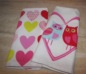 Hearts & owls kitchen to heart; set of 2; white pink aqua yellow; 25x16; cotton - Picture 1 of 8
