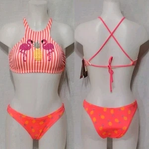 NWT Coco Rave 2 Piece Stripe Flamingo Swimwear Set - Bottom XS/S Top 30/32C - Picture 1 of 16