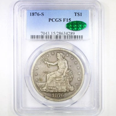 1876-S T$1 PCGS/CAC Fino 15 - Dólar comercial - Gran tipo moneda Foto 1 de 4
