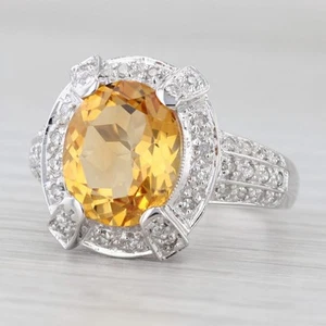 4.11ctw Citrino Anillo Diamante Halo 14k Oro Blanco Talla 8.75 Cóctel - Imagen 1 de 11