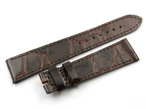 Watch Band Crocodile Genuine Glossy Brown 20/16mm Hand Made Leather Luxury New - Picture 1 of 4